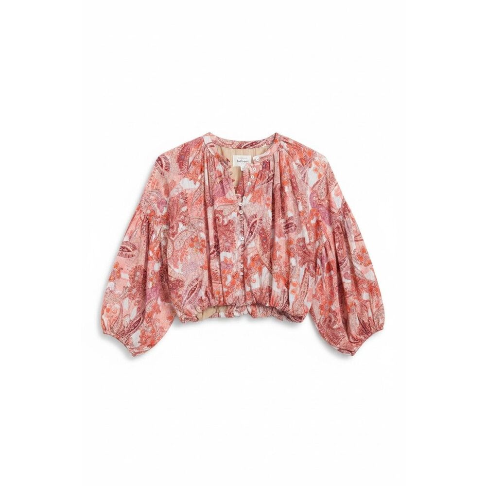 BOHME Pink Paisley Satin Blouse Buttons Boho Pirate Size XS